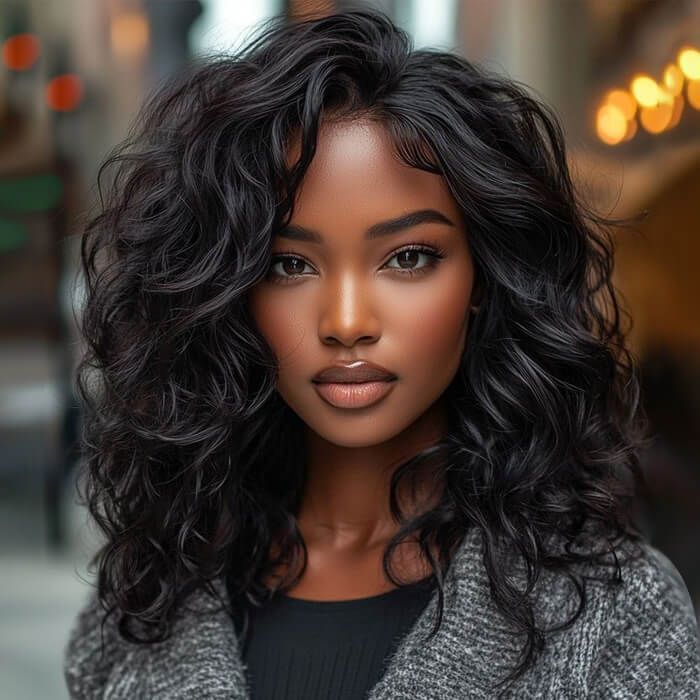 IDefinewig Glueless Beach Curly Wigs With Bangs Lace Front Human Hair Wigs