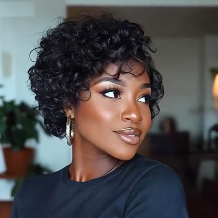 Short Curly Wig Pixie Cut Bob Wigs with Side Part Lace Front Wigs