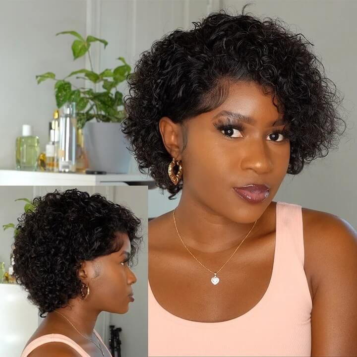 Short Curly Wig Pixie Cut Bob Wigs with Side Part Lace Front Wigs