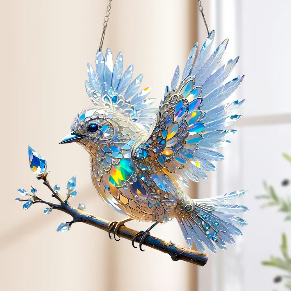 Crystal Sky Bluebird Stained Art Ornament, Double-Sided Acrylic Bird Suncatcher,Stained Glass Birds for Window,Vibrant Indoor & Outdoor Décor for Home & Garden Lovers