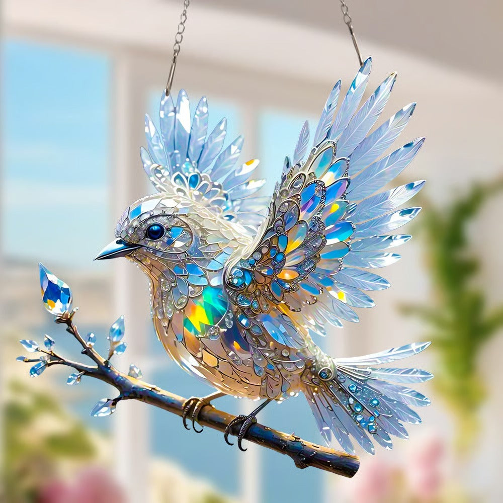 Crystal Sky Bluebird Stained Art Ornament, Double-Sided Acrylic Bird Suncatcher,Stained Glass Birds for Window,Vibrant Indoor & Outdoor Décor for Home & Garden Lovers