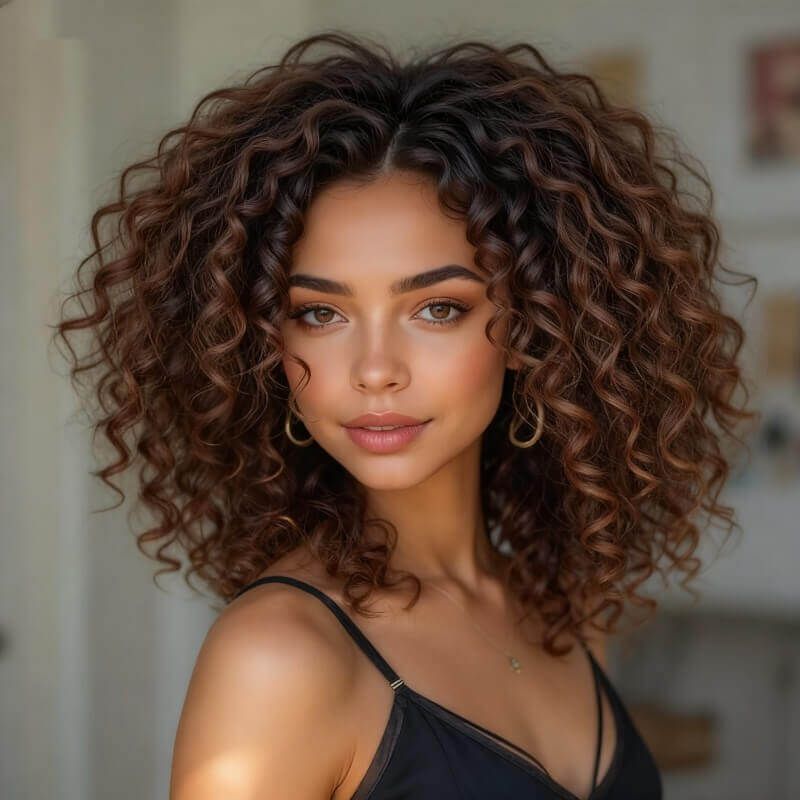 Wear And Go Wigs Ombre Brown Bouncy Curly Hairstyles High Density Best Glueless Human Hair Wigs