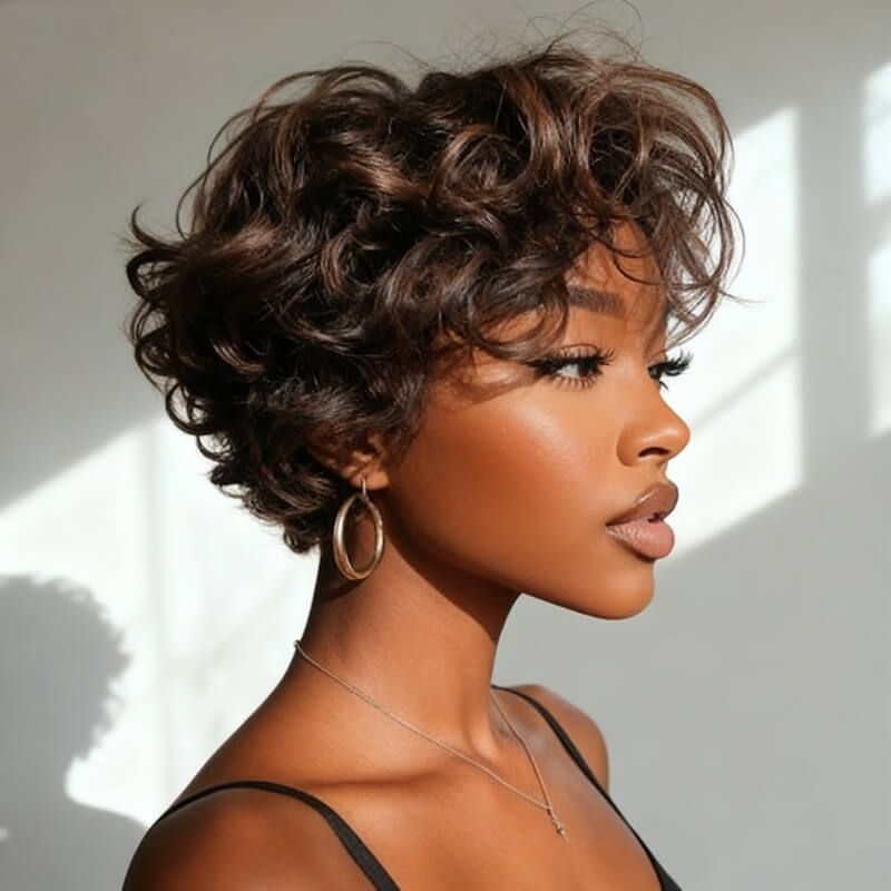 Wear and Go Wigs Pixie Cut Brown Waves Short Wigs