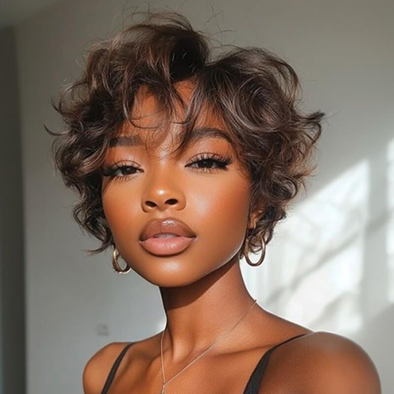 Wear and Go Wigs Pixie Cut Brown Waves Short Wigs