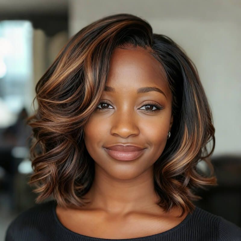 Wear and Go Wigs Brown Highlights Bob Wigs with Side Part Pre Cut Lace Wigs