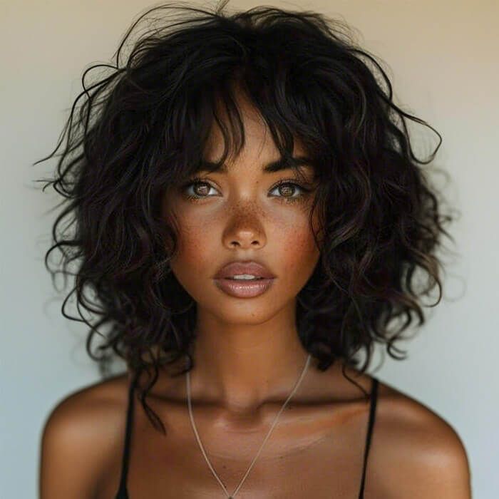 IDefinewig Glueless Brown Highlight Curly Wigs With Bangs Lace Front Human Hair Wigs