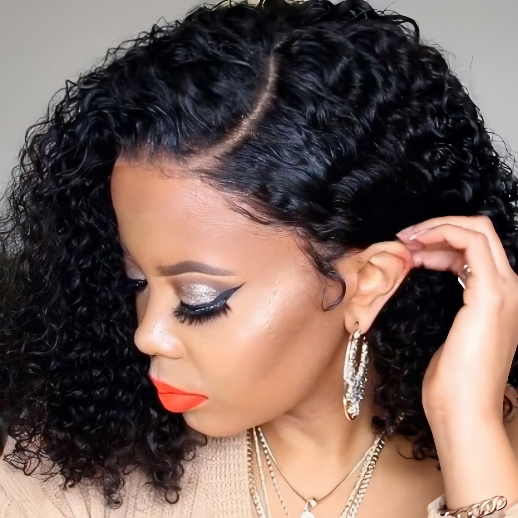 Short Curly Side Part Glueless Human Hair Lace Front Wig