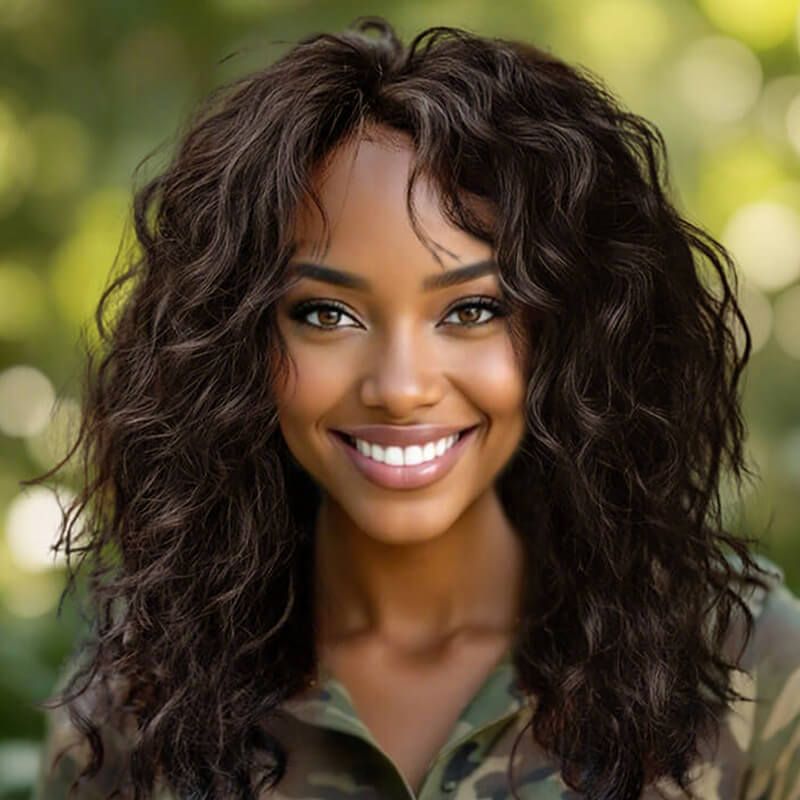IDefinewig Glueless Beach Curly Wigs With Bangs Lace Front Human Hair Wigs