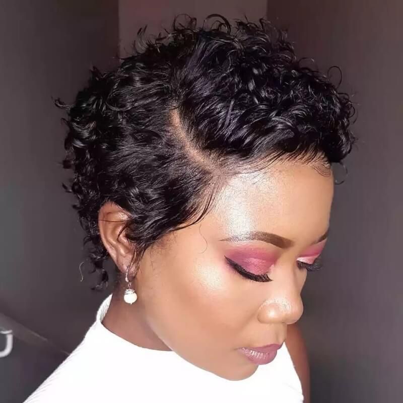 Pixie Cut Short Curly Bob Wigs with Side Part Lace Front Wigs